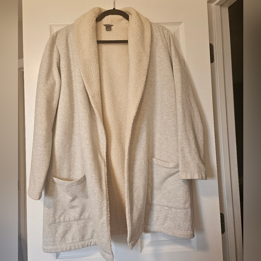 Eddie Bauer Fleece Wrap Cardigan Size L Grey